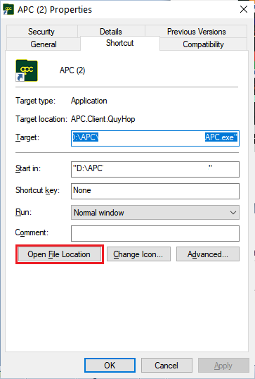 Open file location