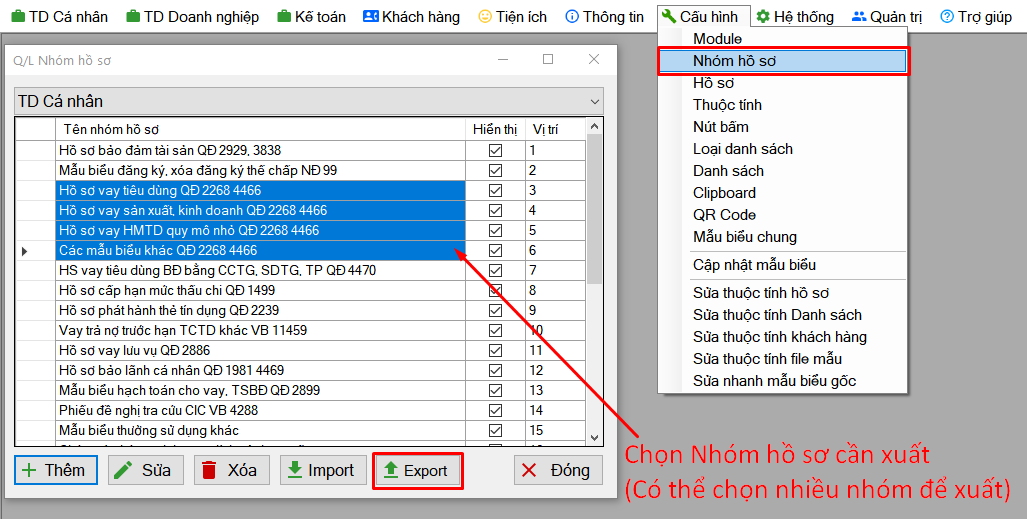 Chọn nhóm hồ sơ