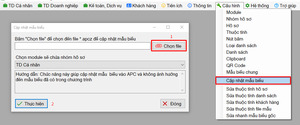 Cập nhật mẫu biểu
